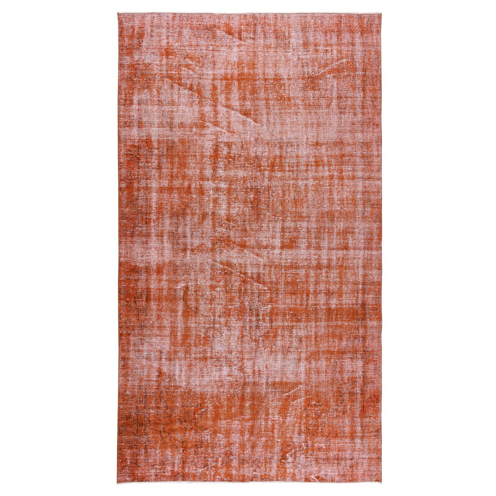 Modern Orange Over-dyed Rug, Turkish Handmade Carpet