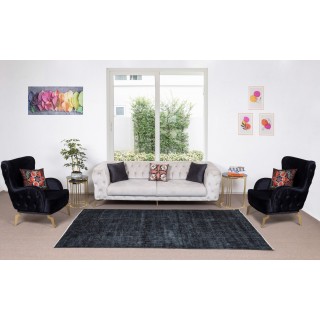 Vintage Turkish Handmade Area Rug Over-Dyed in Black for Modern Interiors