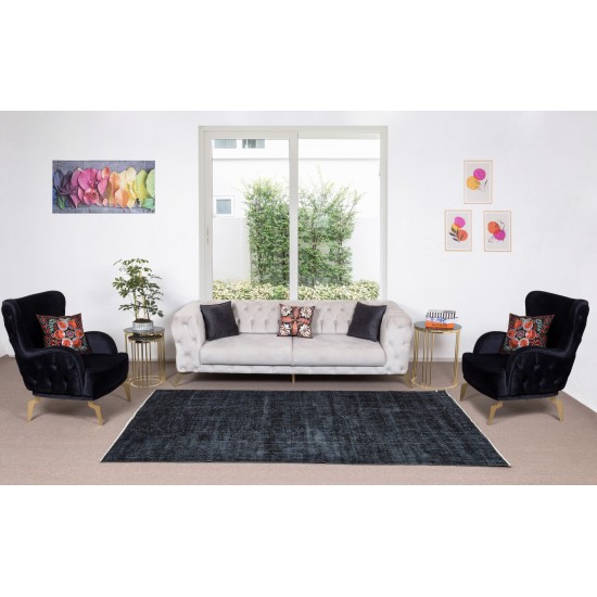 Vintage Turkish Handmade Area Rug Over-Dyed in Black for Modern Interiors Vintage Turkish Handmade Area Rug Over-Dyed in Black for Modern Interiors
