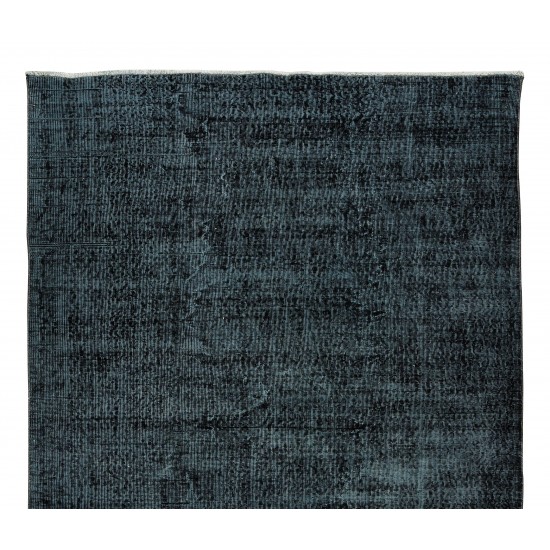 Vintage Turkish Handmade Area Rug Over-Dyed in Black for Modern Interiors