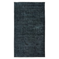 Vintage Turkish Handmade Area Rug Over-Dyed in Black for Modern Interiors