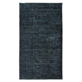 Vintage Turkish Handmade Area Rug Over-Dyed in Black for Modern Interiors