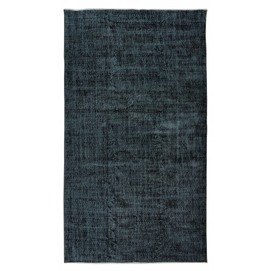 Vintage Turkish Handmade Area Rug Over-Dyed in Black for Modern Interiors