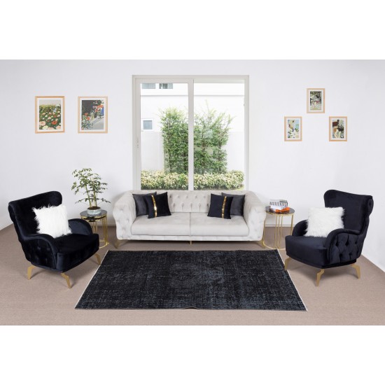 Vintage Turkish Handmade Area Rug Over-Dyed in Black for Modern Interiors Vintage Turkish Handmade Area Rug Over-Dyed in Black for Modern Interiors