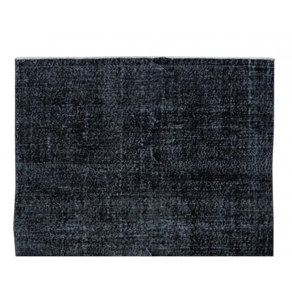 Vintage Turkish Handmade Area Rug Over-Dyed in Black for Modern Interiors