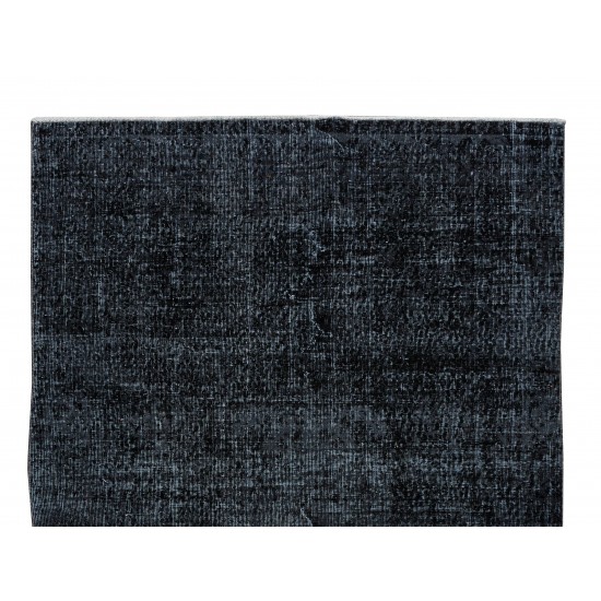 Vintage Turkish Handmade Area Rug Over-Dyed in Black for Modern Interiors