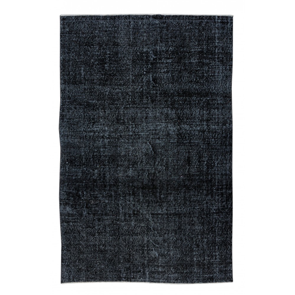 Vintage Turkish Handmade Area Rug Over-Dyed in Black for Modern Interiors