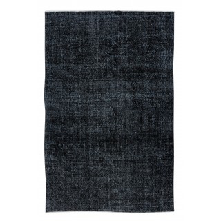 Vintage Turkish Handmade Area Rug Over-Dyed in Black for Modern Interiors