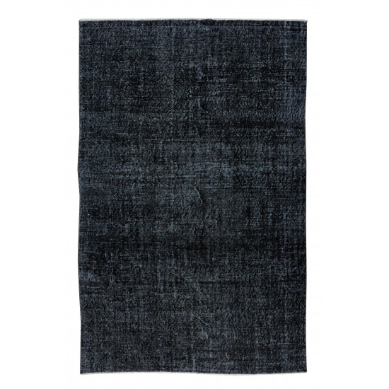 Vintage Turkish Handmade Area Rug Over-Dyed in Black for Modern Interiors