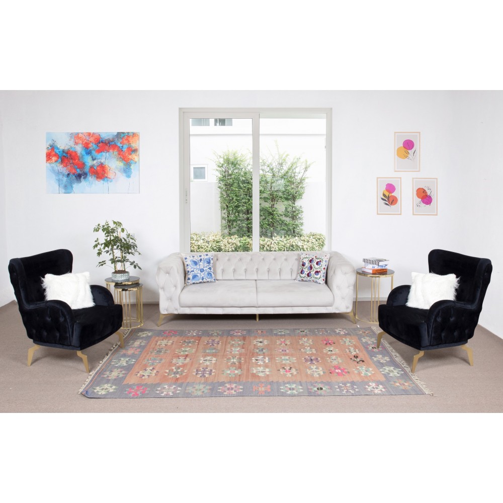 Handmade Vintage Turkish Colorful Kilim, Flat-Weave Wool Floor Covering