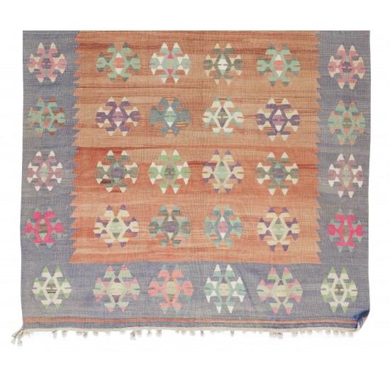 Handmade Vintage Turkish Colorful Kilim, Flat-Weave Wool Floor Covering