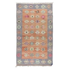 Handmade Vintage Turkish Colorful Kilim, Flat-Weave Wool Floor Covering
