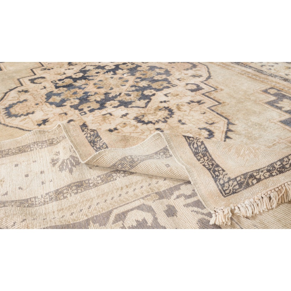 1960s Hand Knotted Turkish Oushak Accent Wool Rug with Geometric Medallion Design
