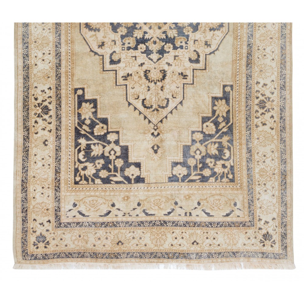 1960s Hand Knotted Turkish Oushak Accent Wool Rug with Geometric Medallion Design