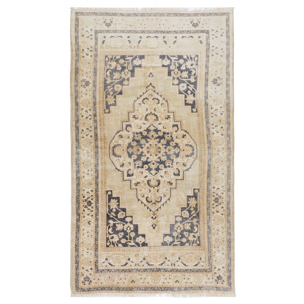 1960s Hand Knotted Turkish Oushak Accent Wool Rug with Geometric Medallion Design