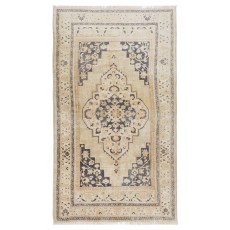 1960s Hand Knotted Turkish Oushak Accent Wool Rug with Geometric Medallion Design