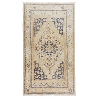 1960s Hand Knotted Turkish Oushak Accent Wool Rug with Geometric Medallion Design