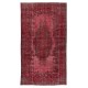 Authentic Red Re-Dyed Rug from Turkey, Hand Knotted Floral Medallion Design Carpet
