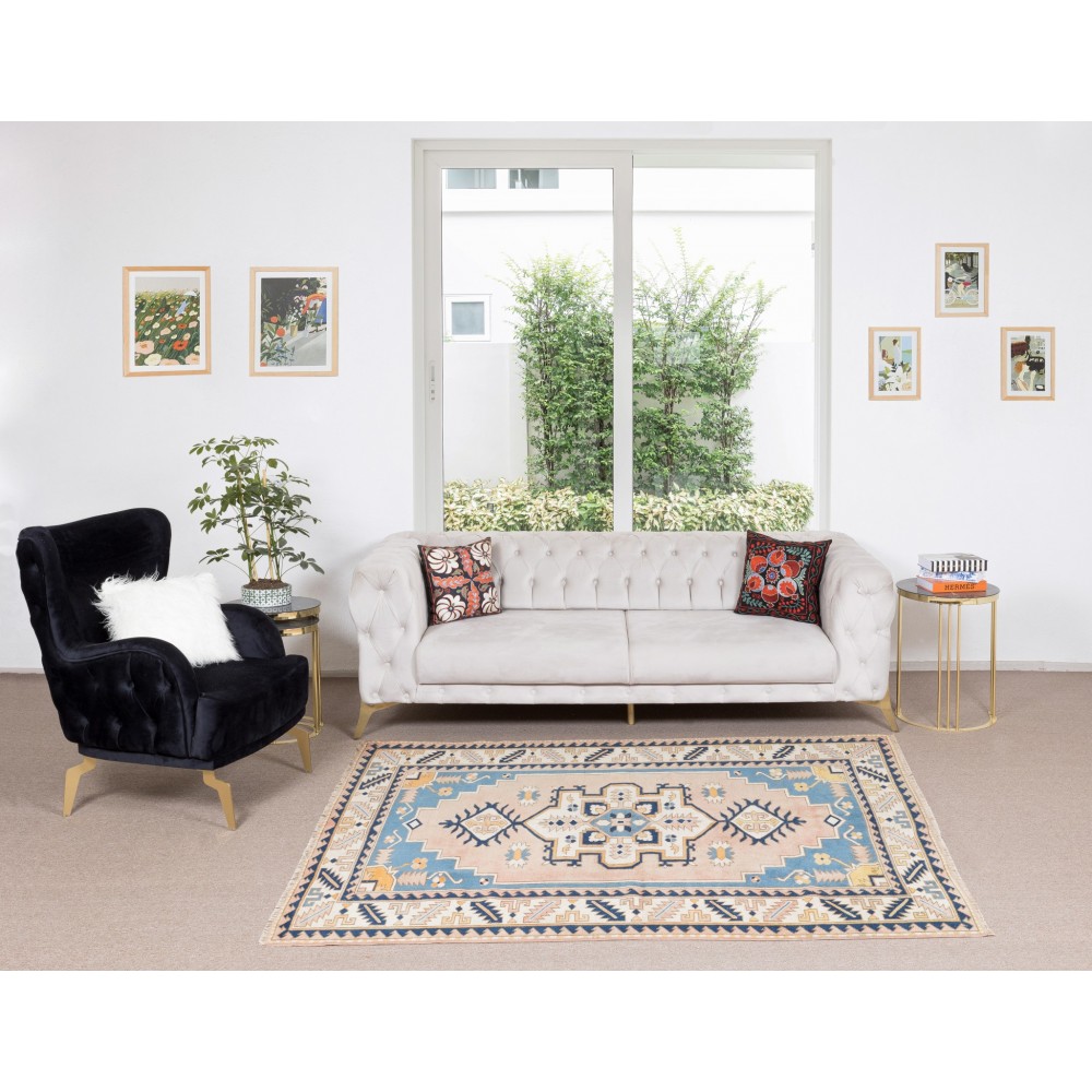 Handmade Turkish Geometric Patterned Area Rug for Office and Home Decor, 100% Wool