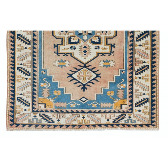 Mid-Century Hand Knotted Turkish Geometric Wool Area Rug for Office and Home Decor