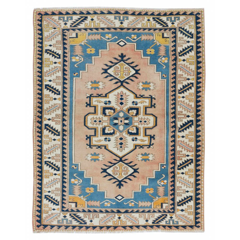 Handmade Turkish Geometric Patterned Area Rug for Office and Home Decor, 100% Wool