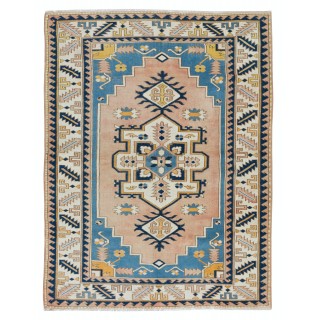 Handmade Turkish Geometric Patterned Area Rug for Office and Home Decor, 100% Wool