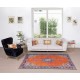 Vintage Handmade Turkish Rug in Burnt Orange, Purple, Blue & Green Color with Medallion Design