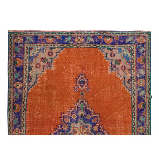 Handmade Central Anatolian Vintage Rug in Burnt Orange, Purple, Blue & Green Color with Medallion Design Handmade Central Anatolian Vintage Rug in Burnt Orange, Purple, Blue & Green Color with Medallion Design