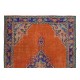 Vintage Handmade Turkish Rug in Burnt Orange, Purple, Blue & Green Color with Medallion Design