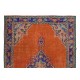 Handmade Central Anatolian Vintage Rug in Burnt Orange, Purple, Blue & Green Color with Medallion Design