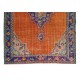 Handmade Central Anatolian Vintage Rug in Burnt Orange, Purple, Blue & Green Color with Medallion Design