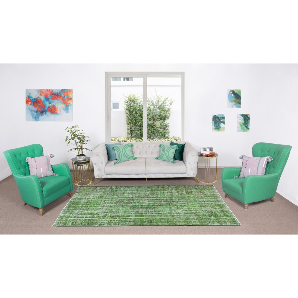 Modern Home Decor Green Over-Dyed Rug, Handmade Turkish Wool Carpet