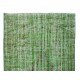 Home Decor Green Over-Dyed Rug, Handmade 1960s Turkish Wool Carpet