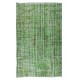Home Decor Green Over-Dyed Rug, Handmade 1960s Turkish Wool Carpet