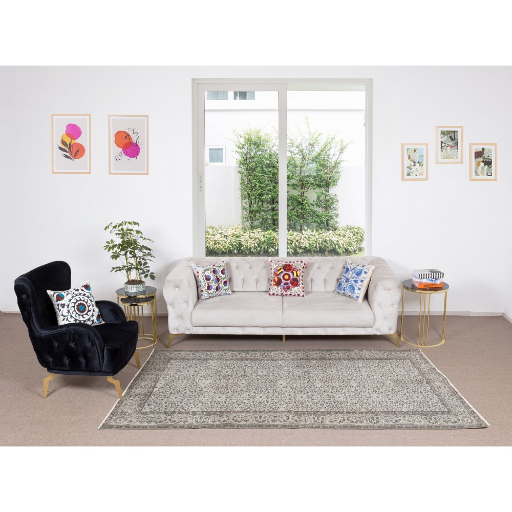 Turkish Area Rug Over-Dyed in Gray, Hand-Knotted Vintage Wool Carpet