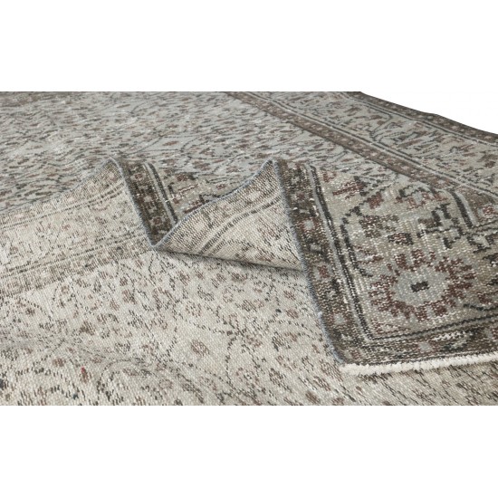 Turkish Area Rug Over-Dyed in Gray, Hand-Knotted Vintage Wool Carpet