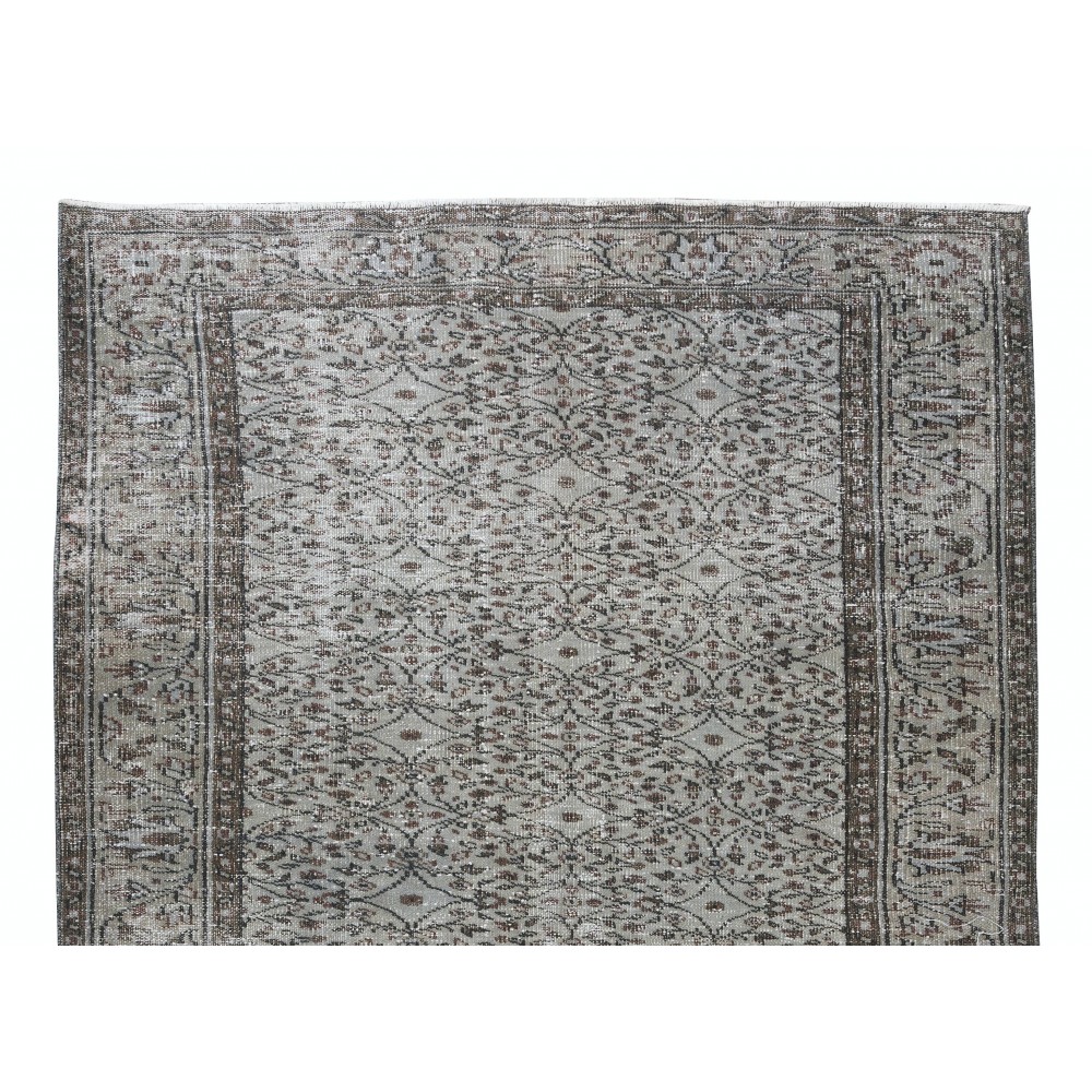 Turkish Area Rug Over-Dyed in Gray, Hand-Knotted Vintage Wool Carpet