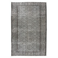 Turkish Area Rug Over-Dyed in Gray, Hand-Knotted Vintage Wool Carpet