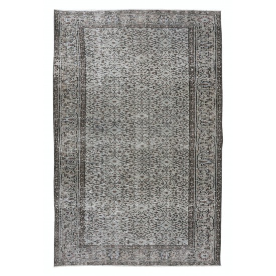 Turkish Area Rug Over-Dyed in Gray, Hand-Knotted Vintage Wool Carpet