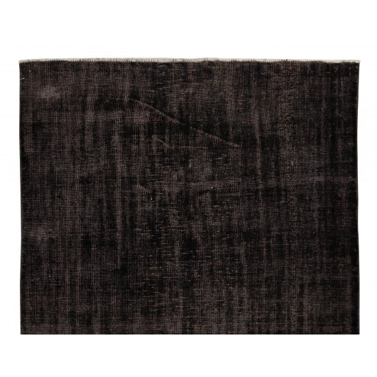 Modern Turkish Area Rug Over-Dyed in Black, Hand-Knotted Vintage Wool Carpet