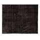 Modern Turkish Area Rug Over-Dyed in Black, Hand-Knotted Vintage Wool Carpet