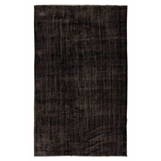 Modern Turkish Area Rug Over-Dyed in Black, Hand-Knotted Vintage Wool Carpet