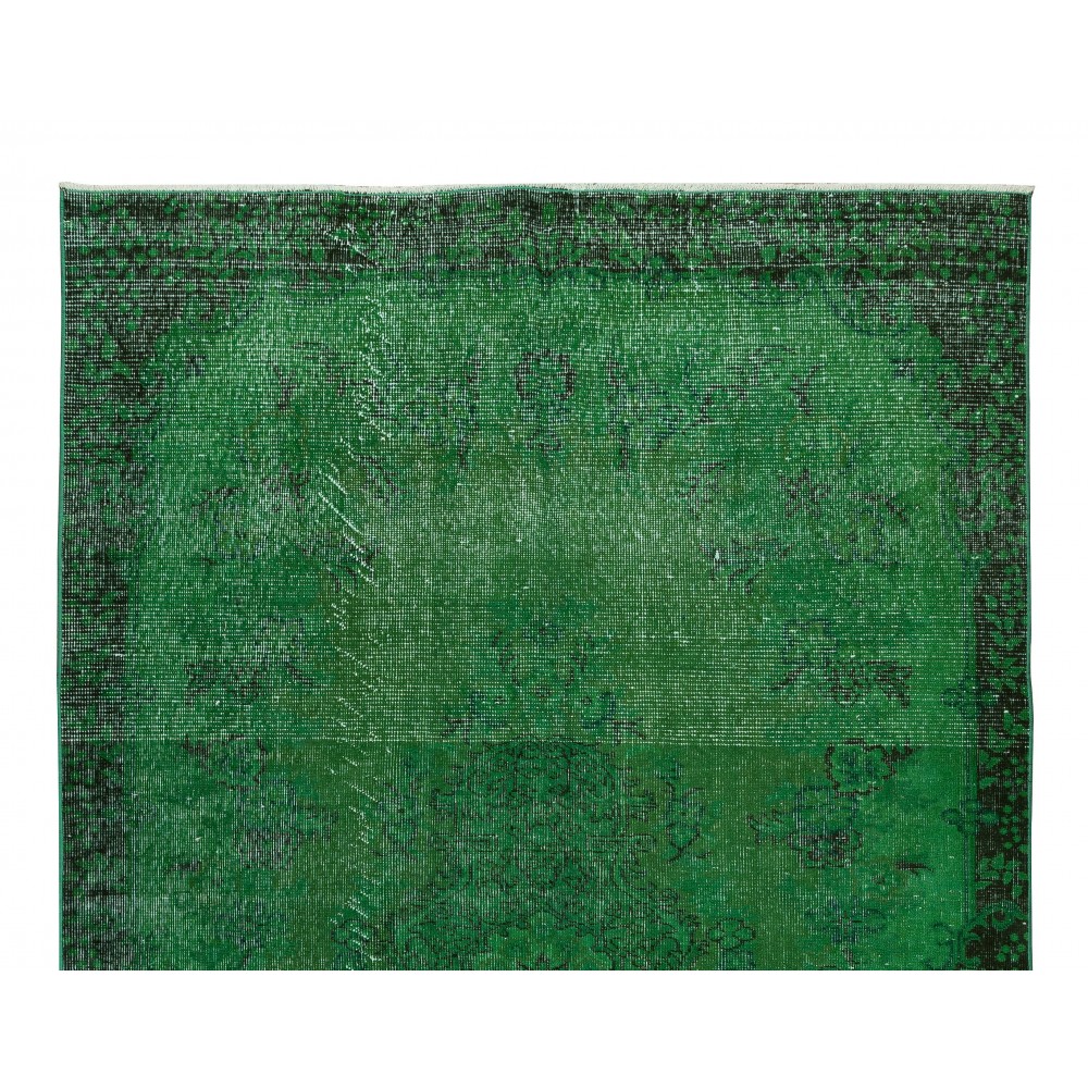Home Decor Green Over-Dyed Rug with Floral Medallion Design, Handmade Turkish Wool Carpet