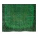Home Decor Green Over-Dyed Rug with Floral Medallion Design, Handmade Turkish Wool Carpet