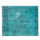 Contemporary Hand-Knotted Area Rug. Vintage Turkish Wool Carpet Over-Dyed in Teal Color