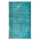Contemporary Hand-Knotted Area Rug. Vintage Turkish Wool Carpet Over-Dyed in Teal Color