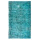 Contemporary Hand-Knotted Area Rug. Vintage Turkish Wool Carpet Over-Dyed in Teal Color Contemporary Hand-Knotted Area Rug. Vintage Turkish Wool Carpet Over-Dyed in Teal Color