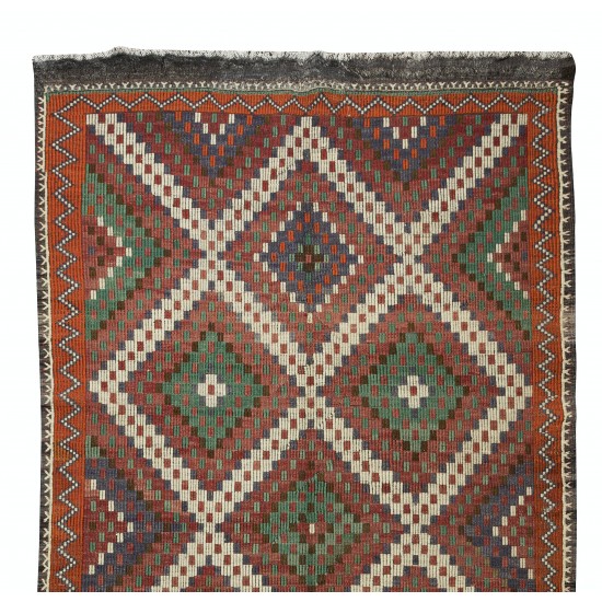 Unique Vintage Anatolian Jijim Kilim Rug, Hand-Woven Carpet Made of Wool
