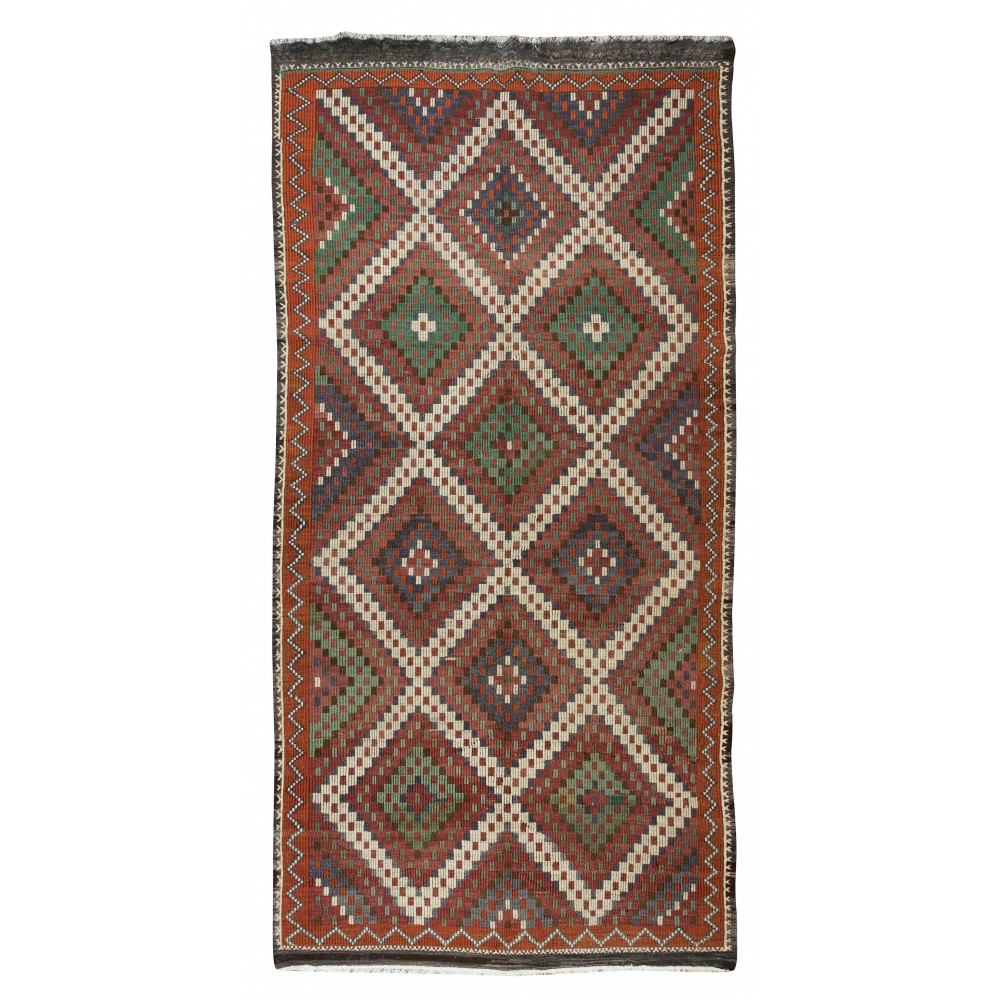Unique Vintage Anatolian Jijim Kilim Rug, Hand-Woven Carpet Made of Wool