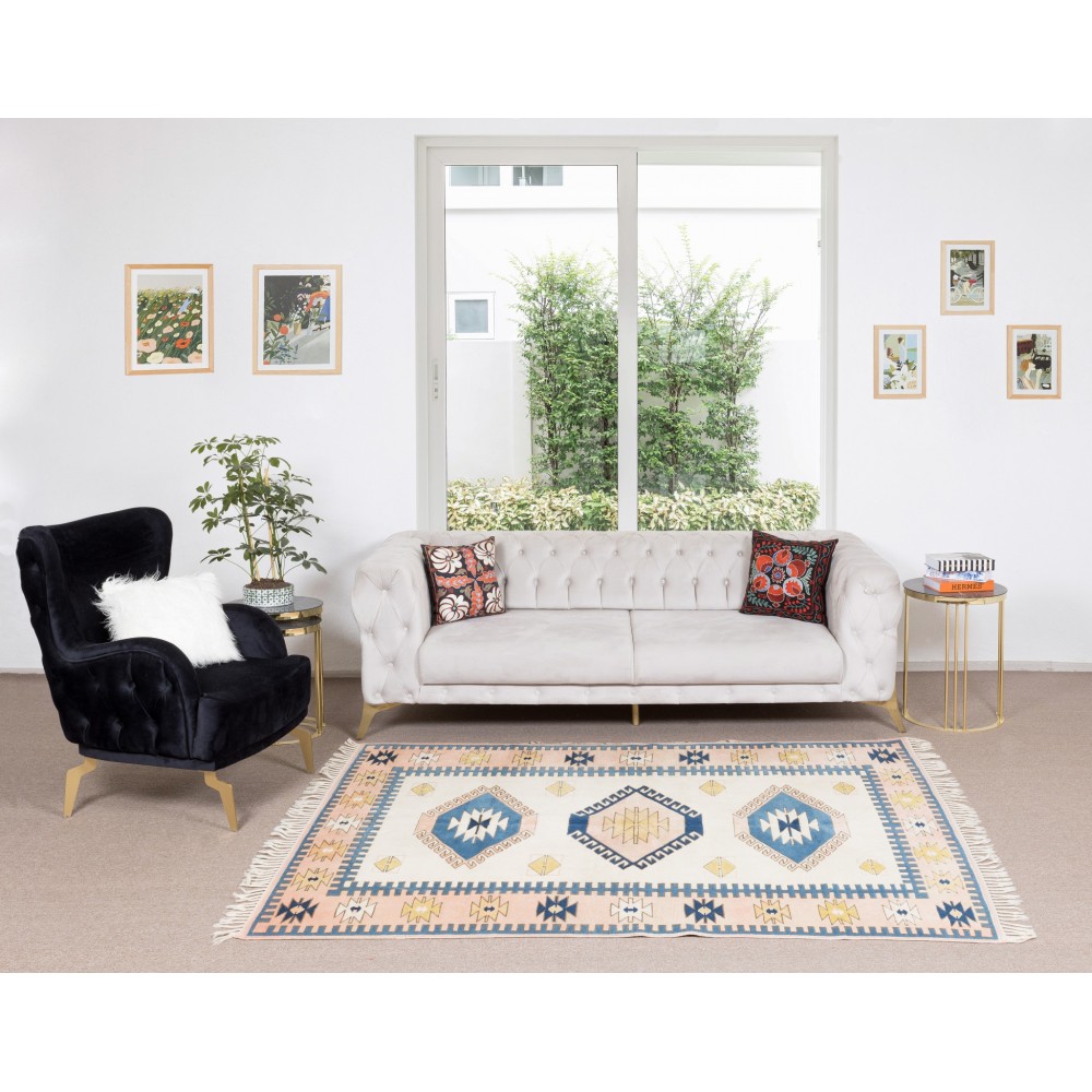 Hand-Knotted Rug from Turkey with Triple Medallion Design, 100% Wool